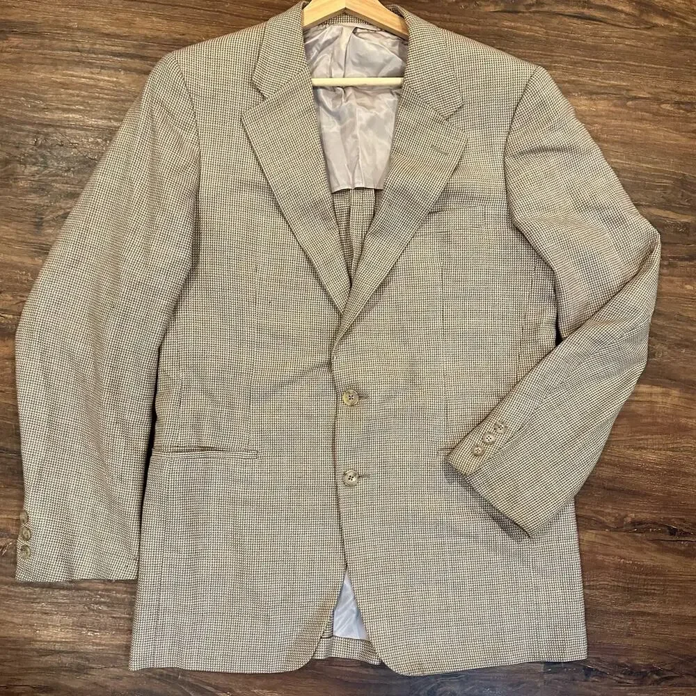 Hickey Freeman Woolf Brothers Wool Blazer Jacket SportCoat Tan Plaid 42L 42 Long